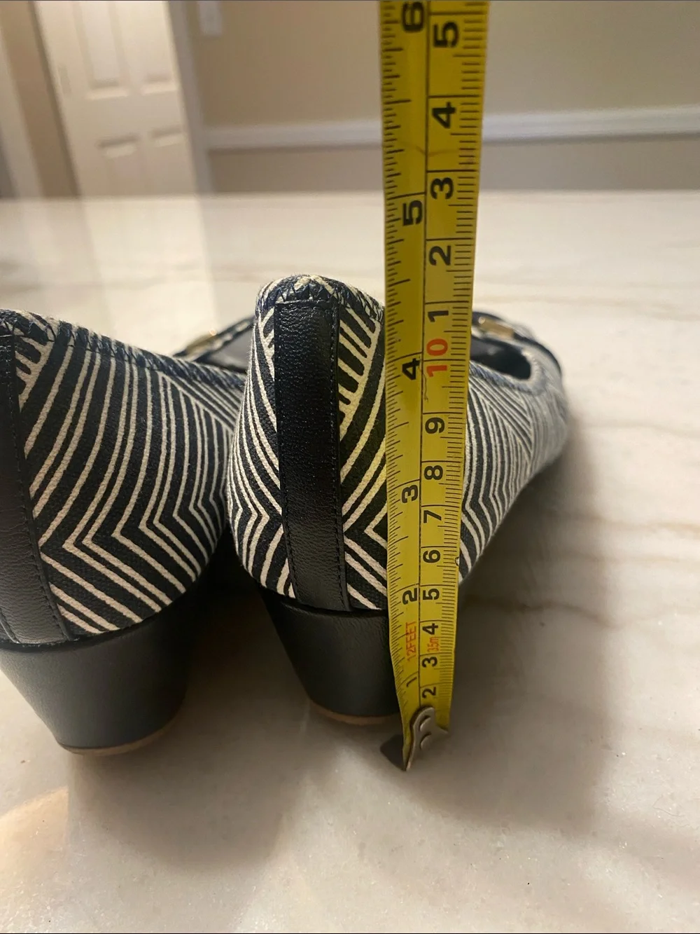 Cole Haan Navy Striped Wedge Peep-Toe Flats Geometric size 9